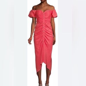 NWT Ronny Kobo ​Stevie Puff Sleeve Ruched Midi Dress in Petal Pink